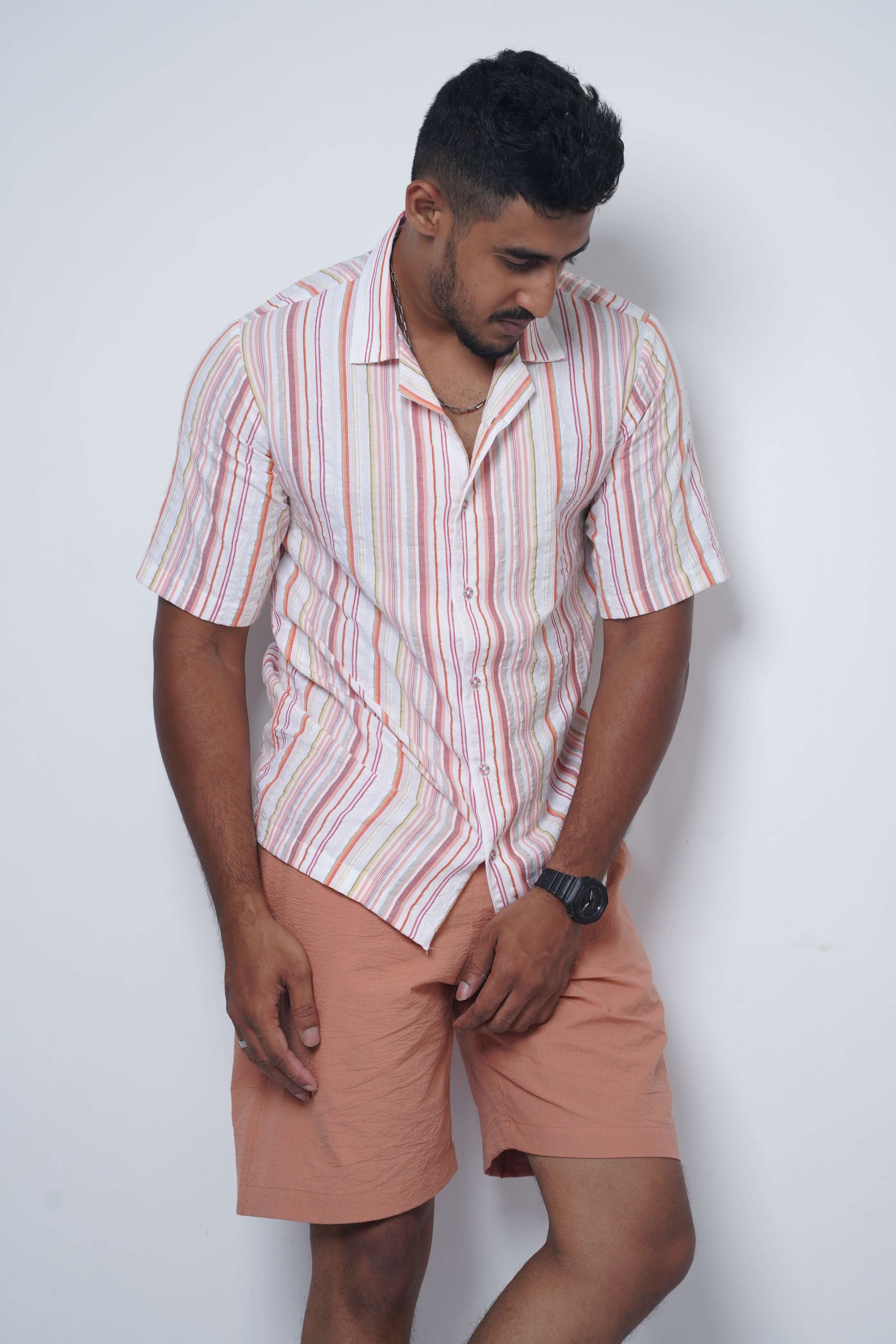 orange stripes shirt for men