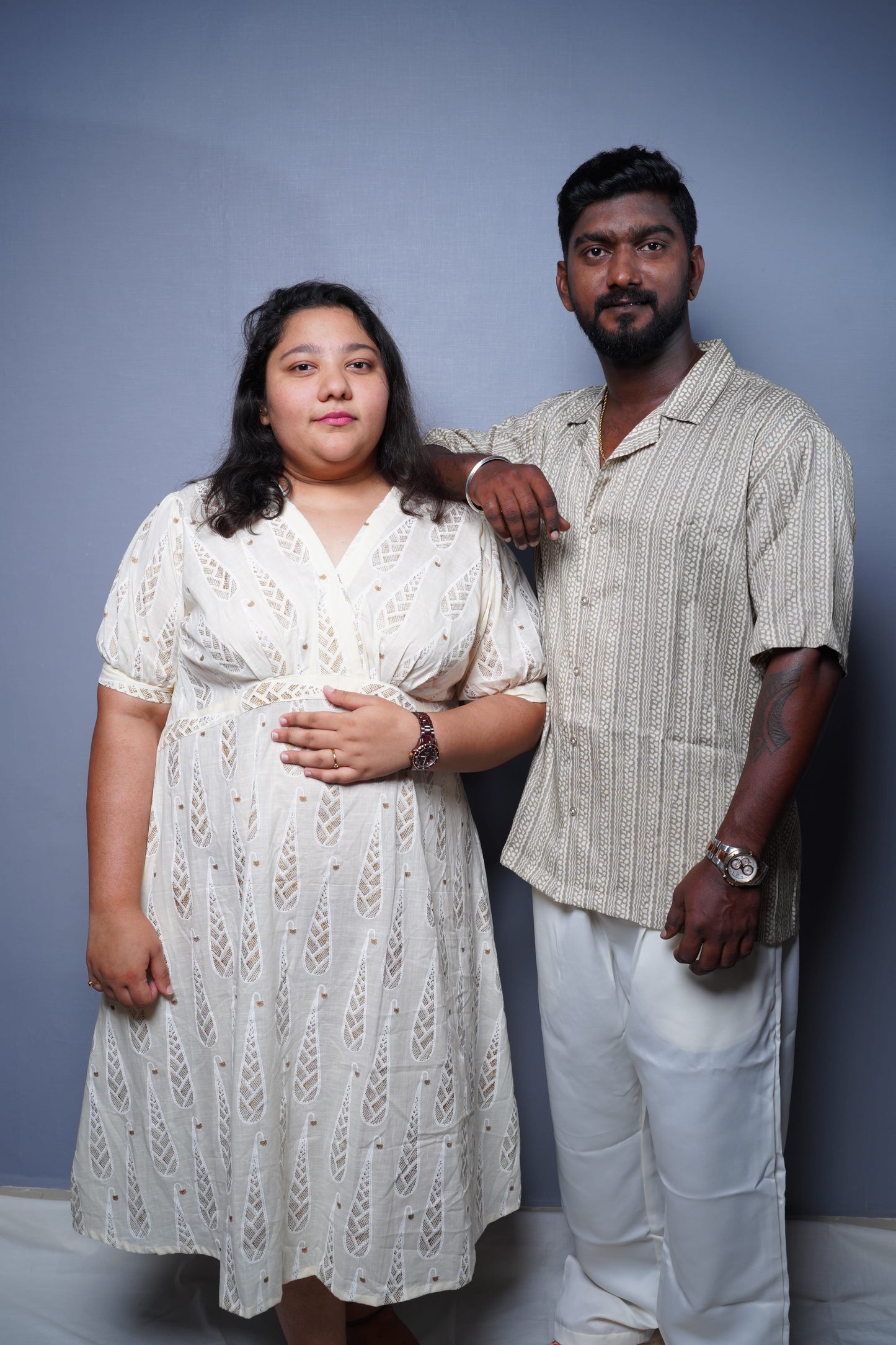 beige dress with couple